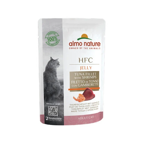 Almo Nature HFC Jelly Katzenfutter - Frischebeutel - Thunfischfilet Und Garnelen